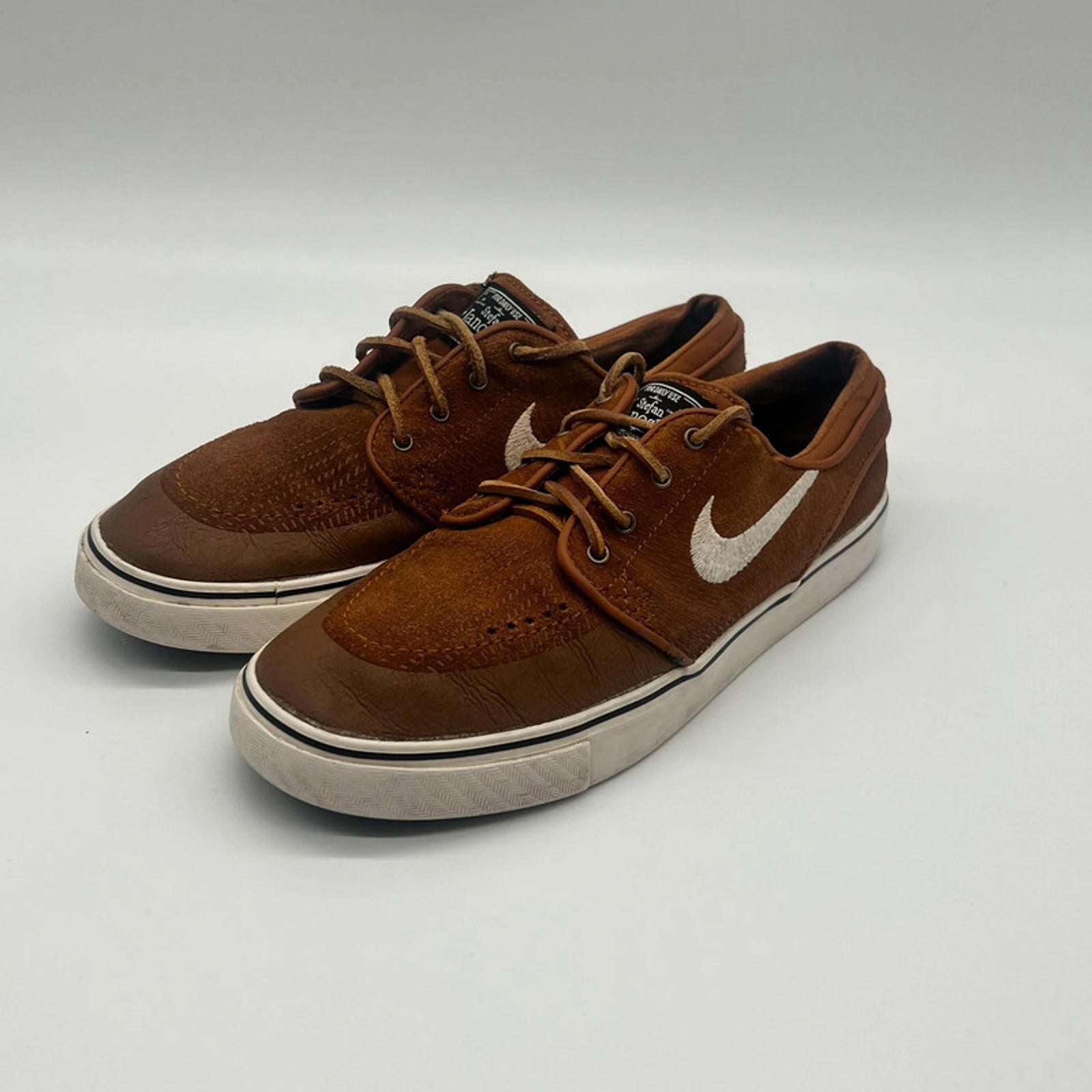 Nike SB Zoom Stefan Janoski Premium UK 6 Brown Leather Skate Shoes 631298-211