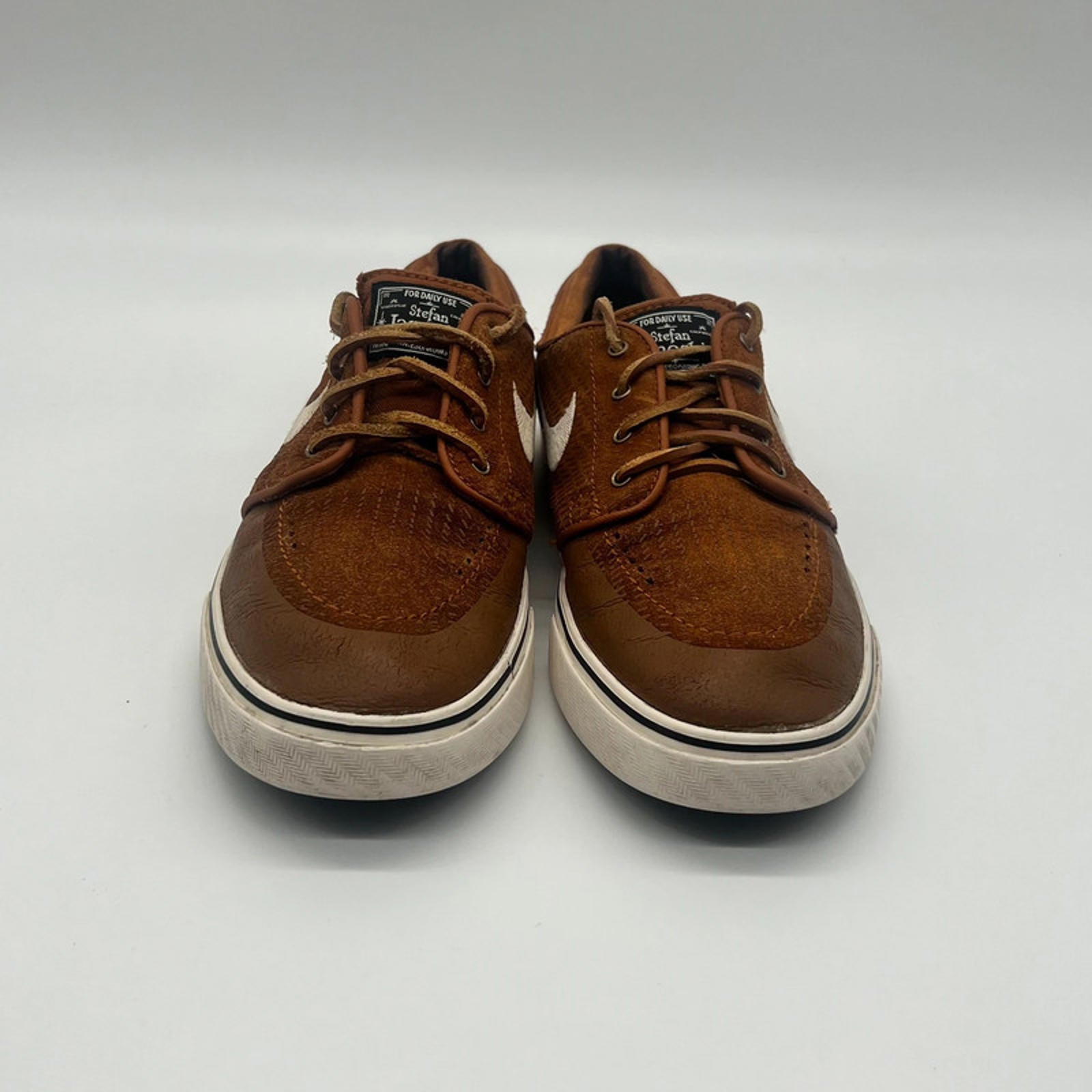 Nike SB Zoom Stefan Janoski Premium UK 6 Brown Leather Skate Shoes 631298-211