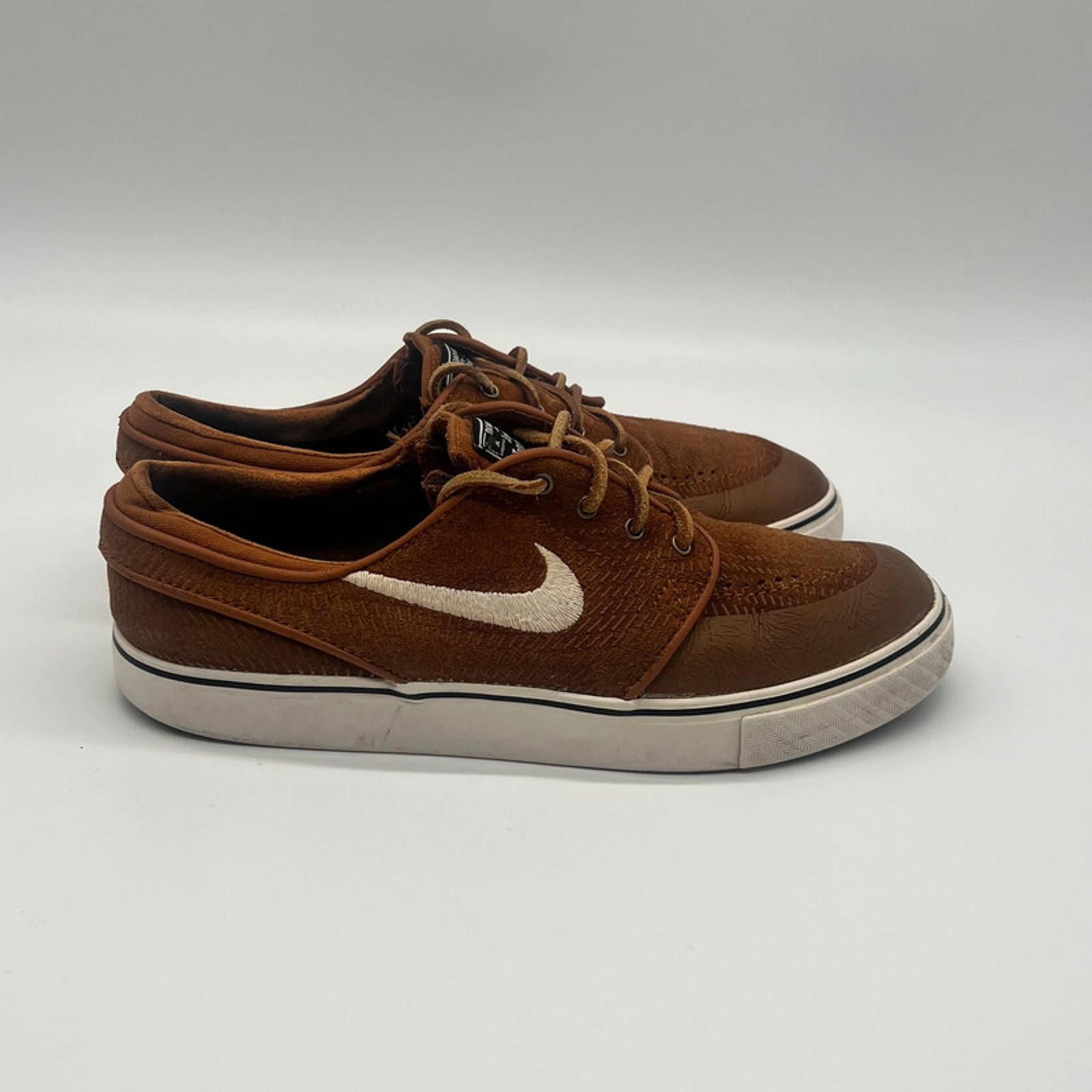 Nike SB Zoom Stefan Janoski Premium UK 6 Brown Leather Skate Shoes 631298-211