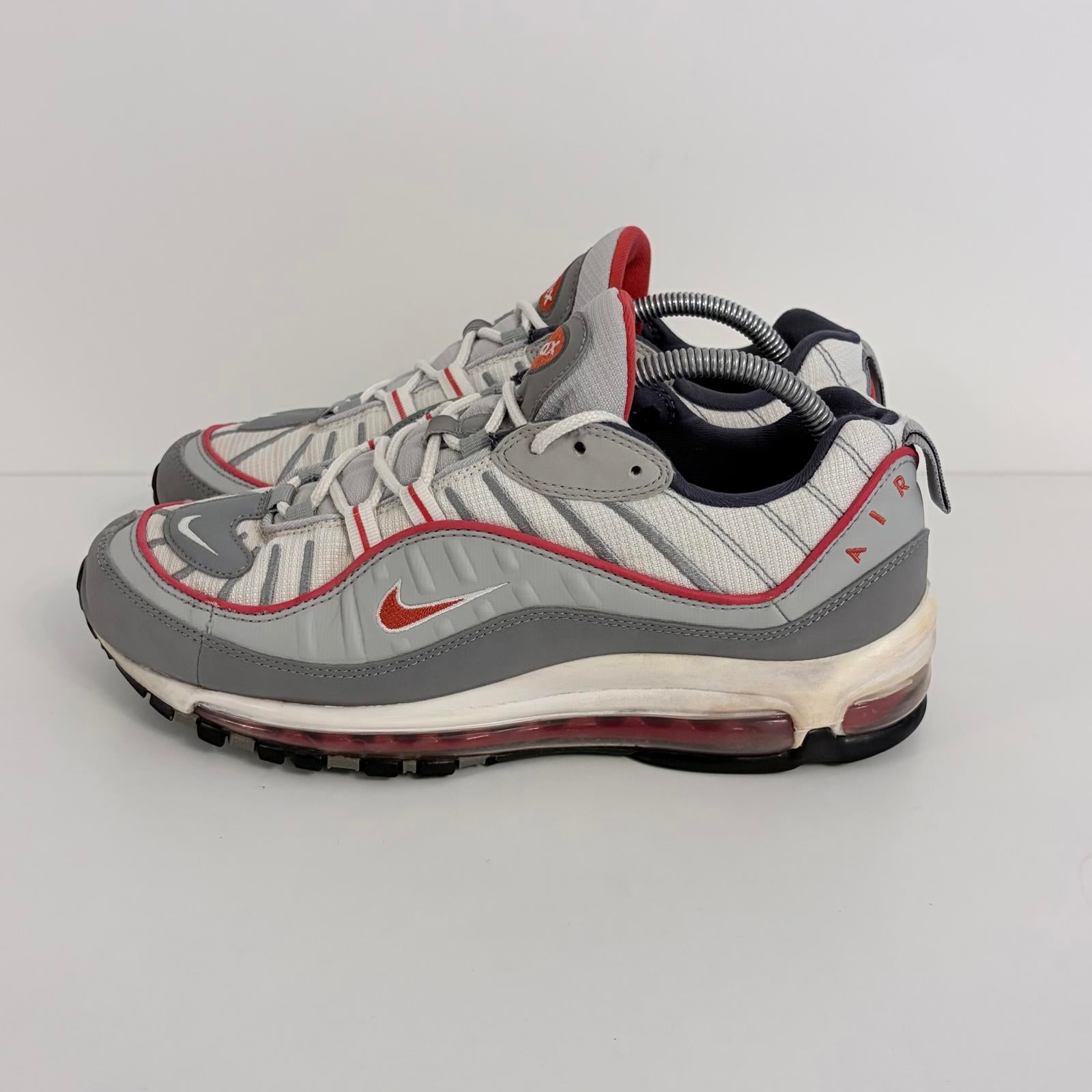 Nike Air Max 98 Mens UK 8 Particle Grey Red Bubble Trainers CI3693-001