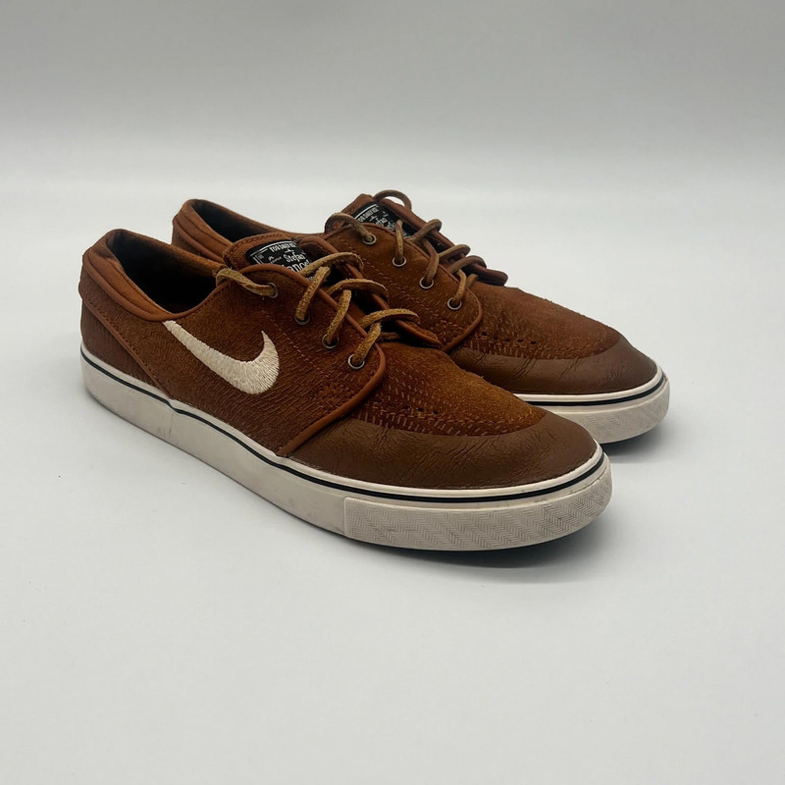 Nike SB Zoom Stefan Janoski Premium UK 6 Brown Leather Skate Shoes 631298-211