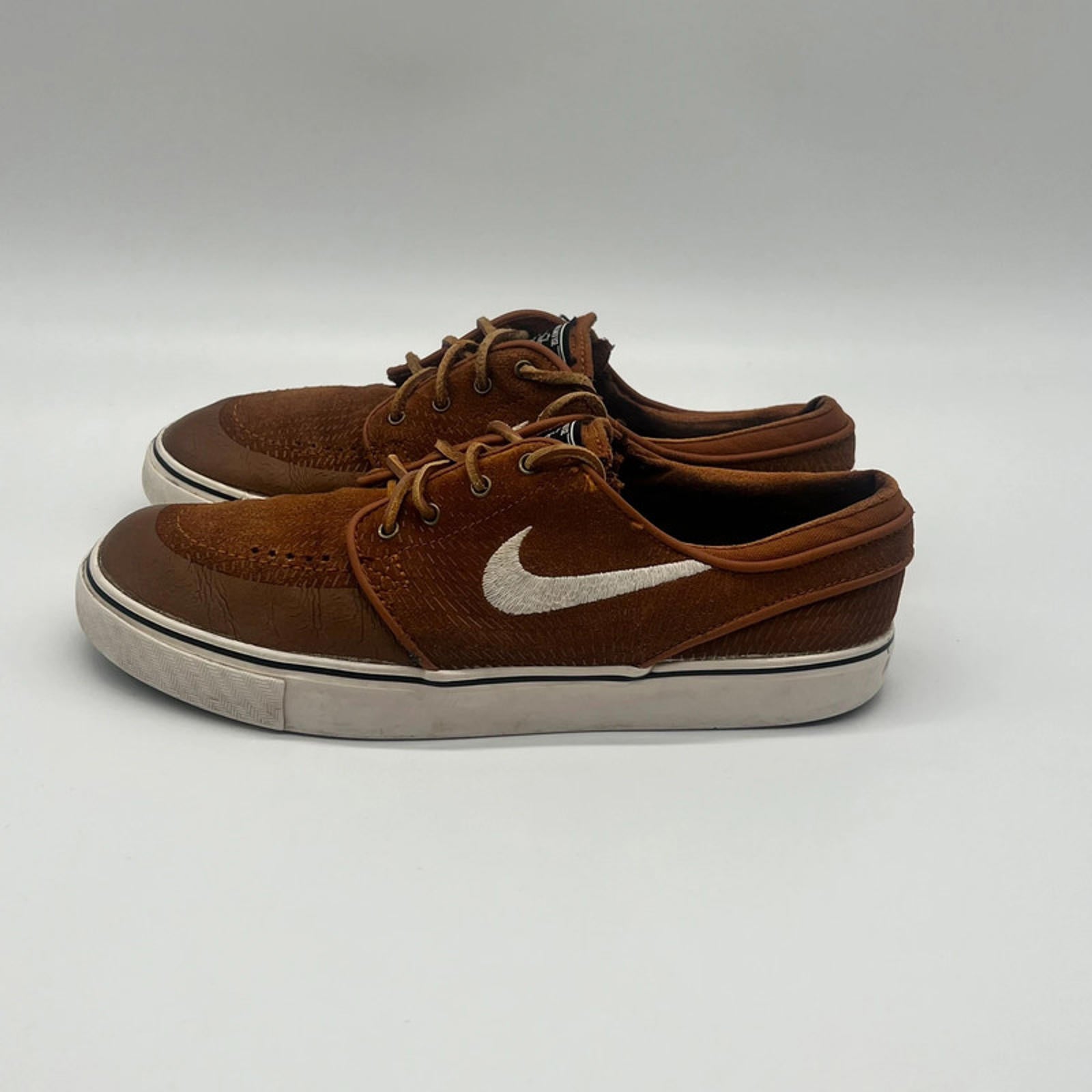 Nike SB Zoom Stefan Janoski Premium UK 6 Brown Leather Skate Shoes 631298-211