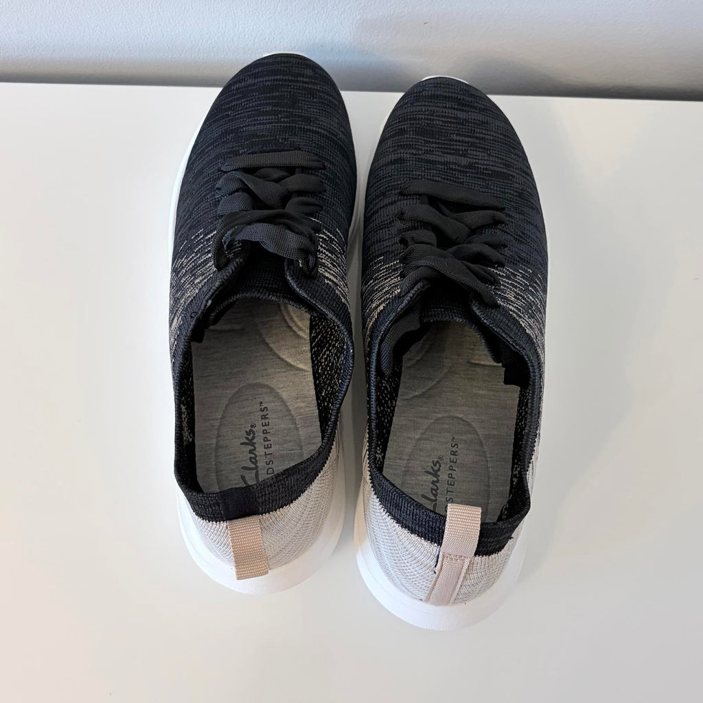 Clarks Cloudsteppers Nova Glint UK 7 Black Beige White Comfort Trainers